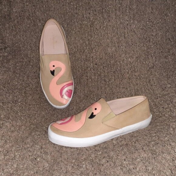 KATE SPADE-Selma-Flamingo Leather Applique/Beige Nubuck-LTD. ED-Sz 7.5-Excellent - Picture 1 of 7